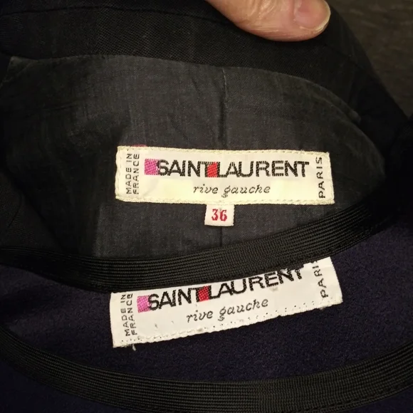 Vintage 1980's Saint Laurent Black Cropped Tuxedo Jacket & Navy Camisole Top - Picture 10 of 14